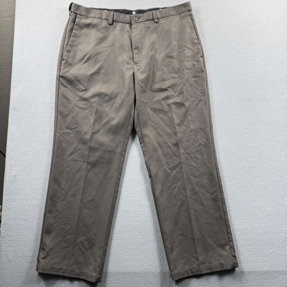 Haggar Pants Mens 38x29 (Fits 37x28) Brown Microfiber Dress Slacks Office